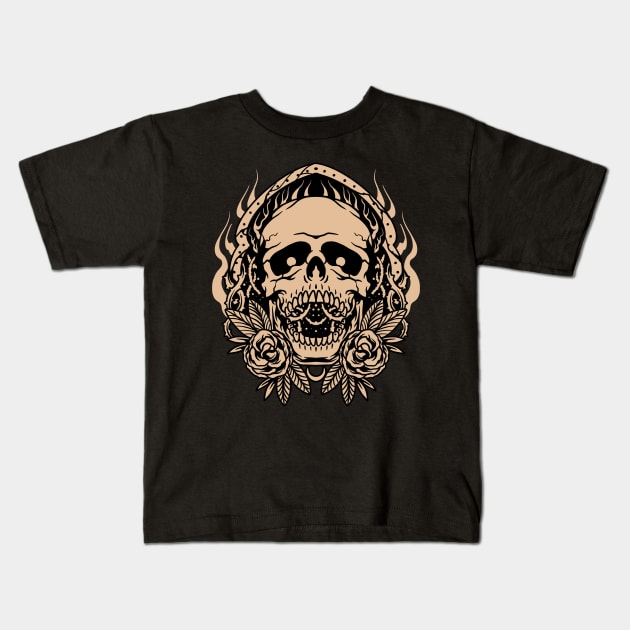 black rose skull tattoo Kids T-Shirt by donipacoceng